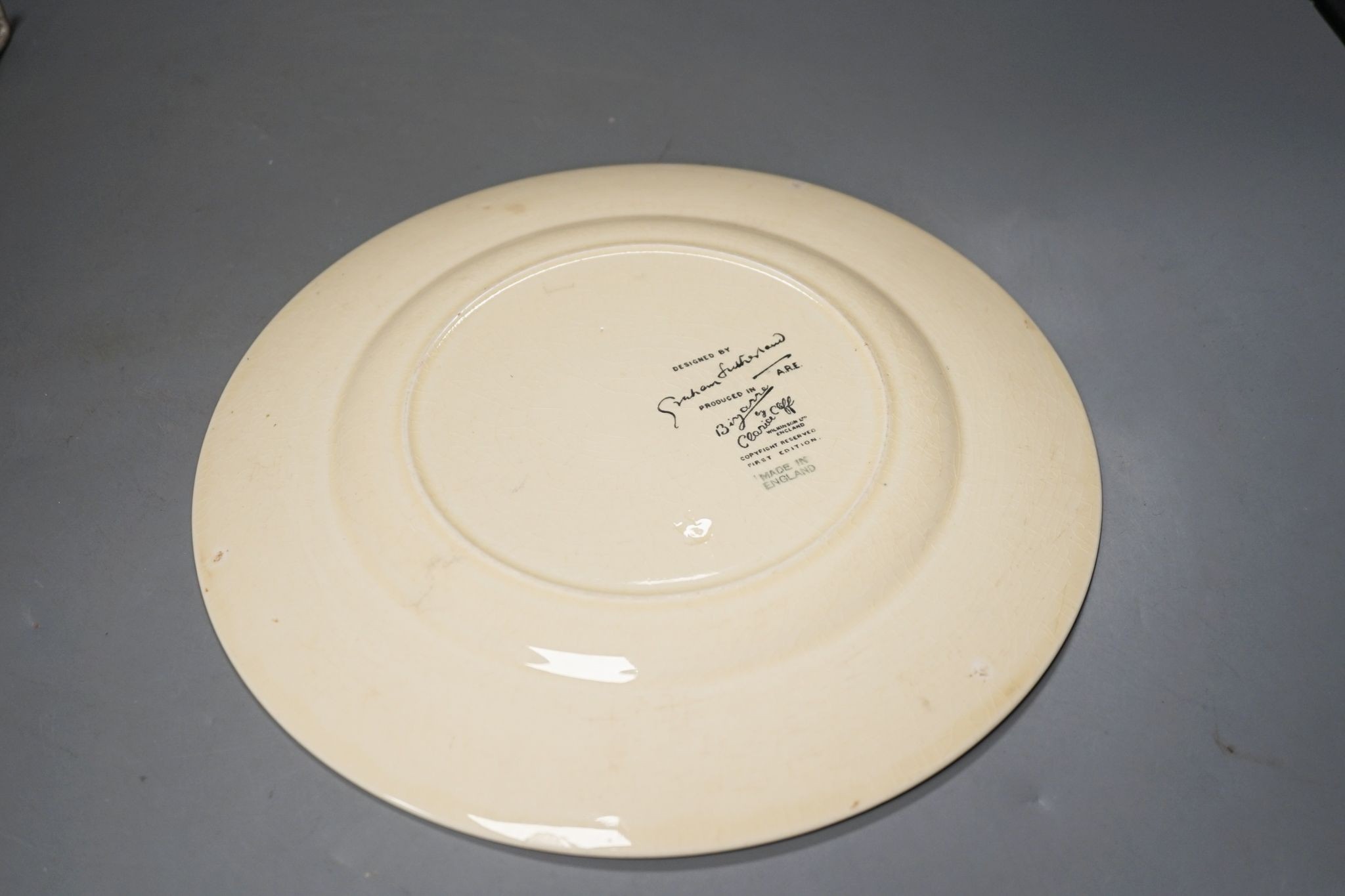 A Clarice Cliff Bizarre pattern dish, designed by Graham Sutherland, circa 1934. 26cm